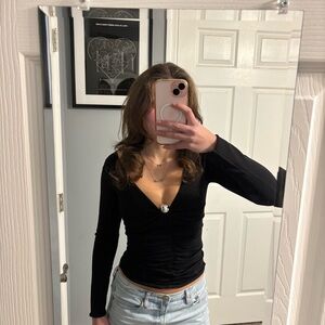 NWT Zara Long Sleeve Black With Front Ruching